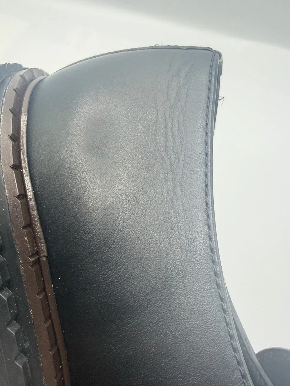 NIB Prada Triangle Logo Black Leather Double Chocolate Rubber Lug Sole Loafers
